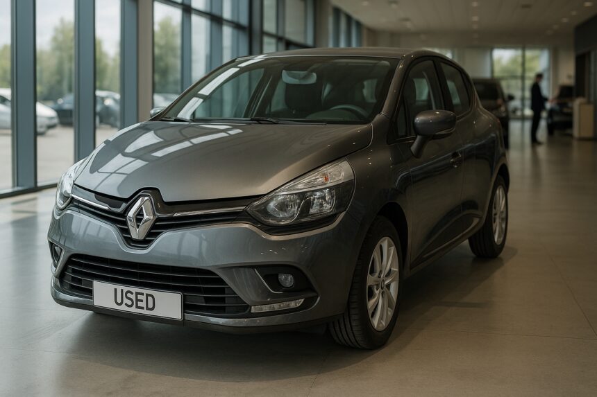 Renault d'occasion en ville avec citadine et SUV en arrière-plan