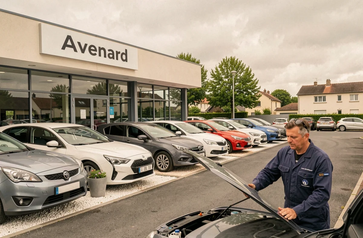 Extérieur de la concession Avenard Automobiles en Loire-Atlantique avec véhicules neufs et d'occasion alignés