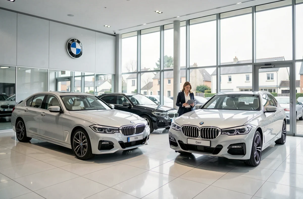 Showroom intérieur de la concession BMW à Rezé Pays de Loire Automobiles avec véhicules premium exposés