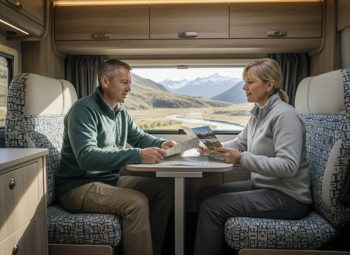 Couple en voyage dans un van moderne à l'intérieur