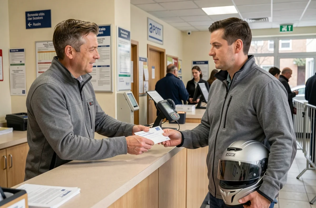 Homme envoyant en recommandé sa lettre de résiliation d'assurance scooter à La Poste