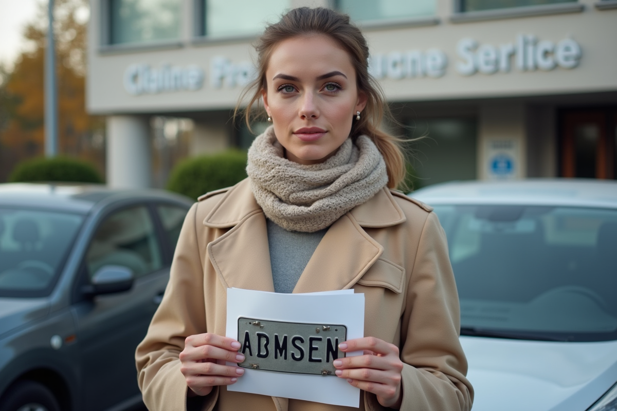 Jeune femme avec plaque d