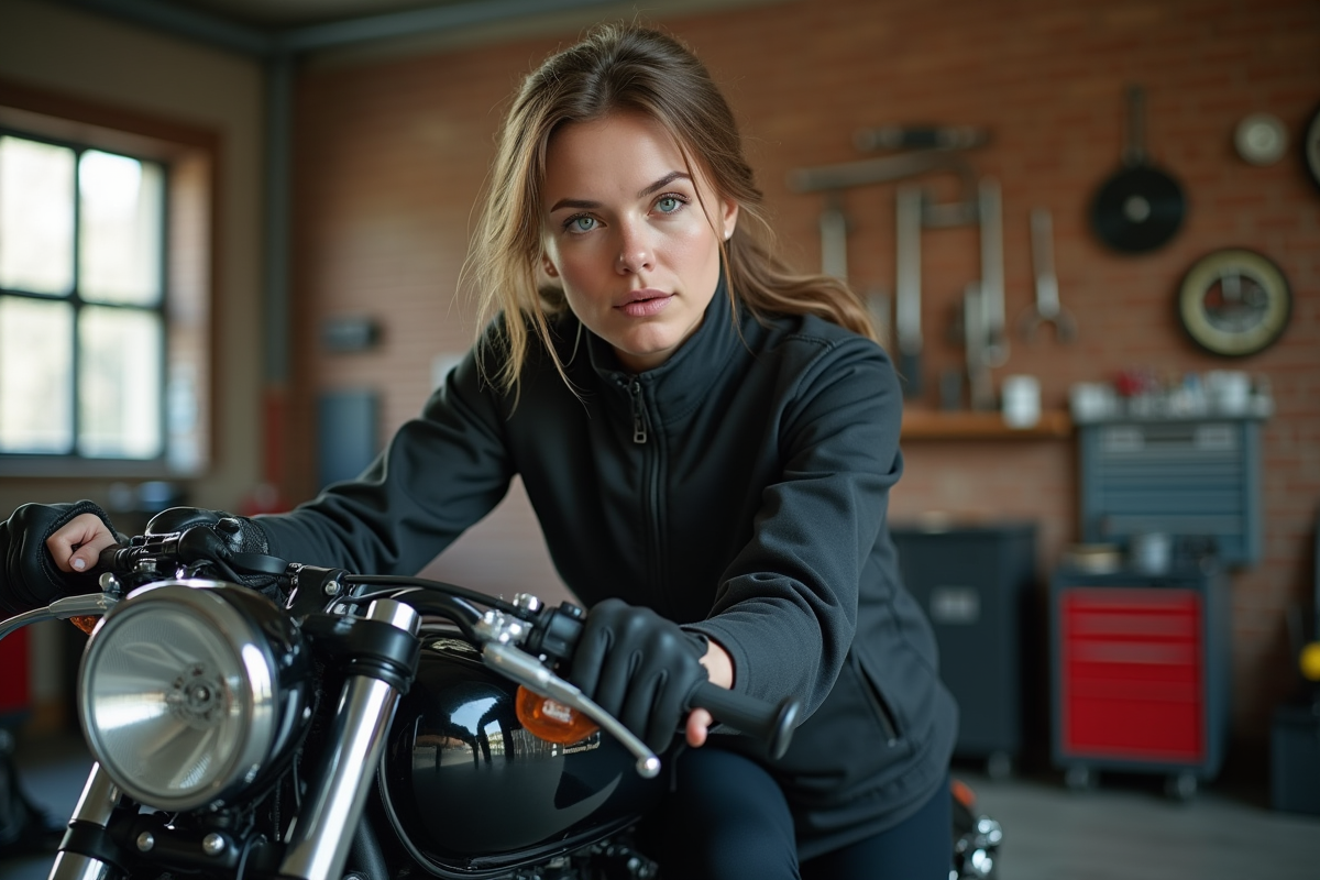 Jeune femme ajustant la poignée d