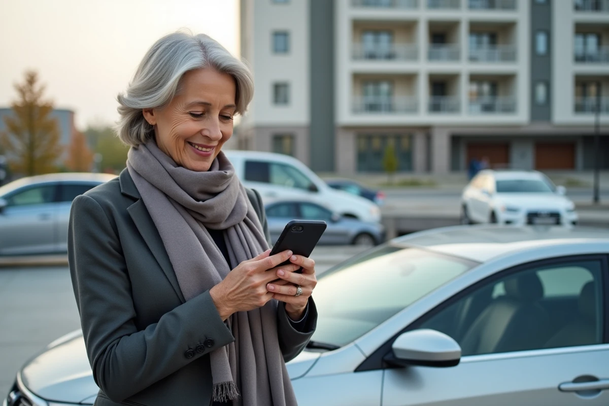 Femme souriante utilisant son smartphone près d