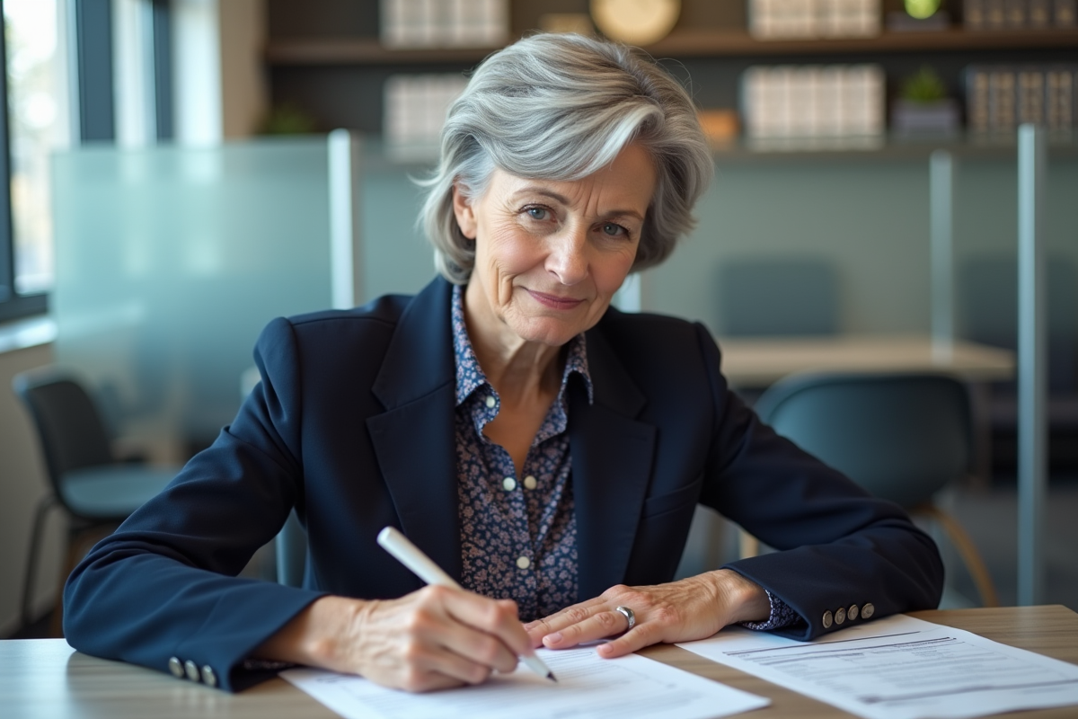 Femme d'âge moyen remplissant un formulaire de permis de conduire