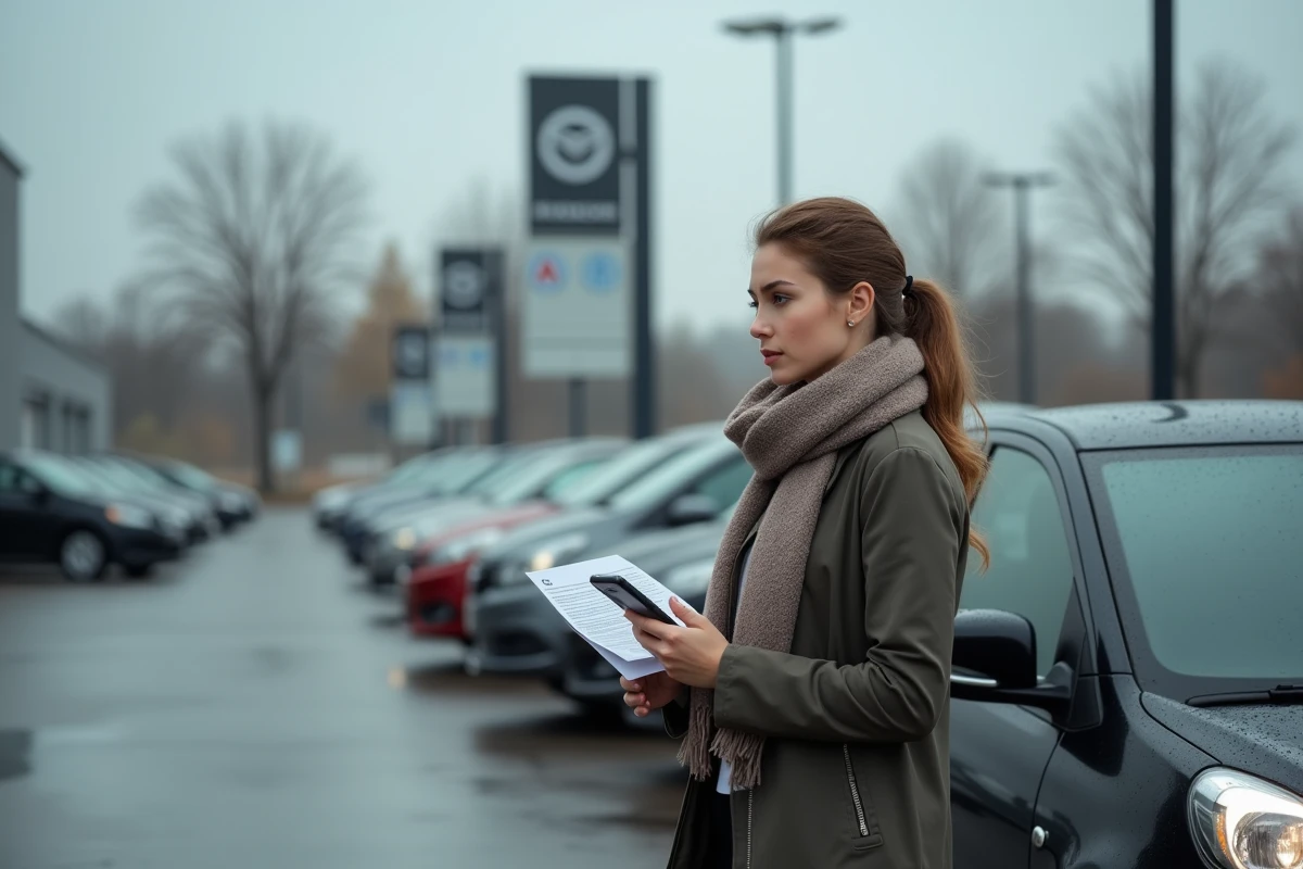 Jeune femme devant voiture d