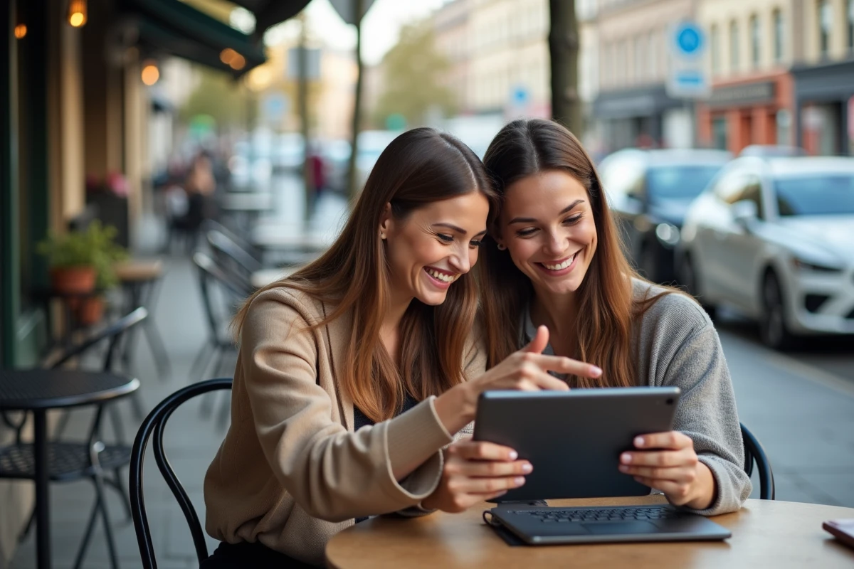 Deux femmes souriantes discutant autour d