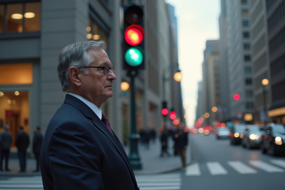 Homme d'affaires en ville attend au croisement