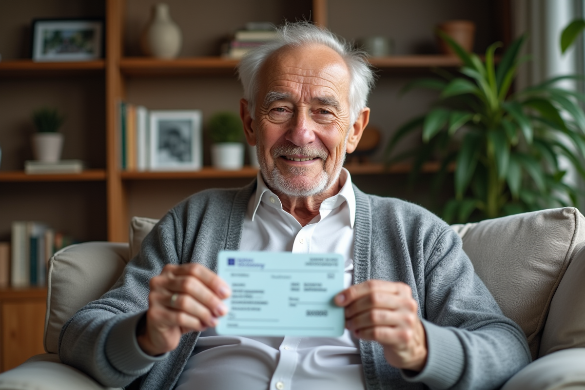 Homme âgé souriant avec sa nouvelle licence de conduire
