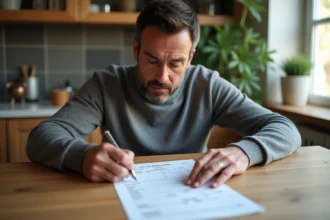 Homme d'âge moyen remplissant un document de carte grise