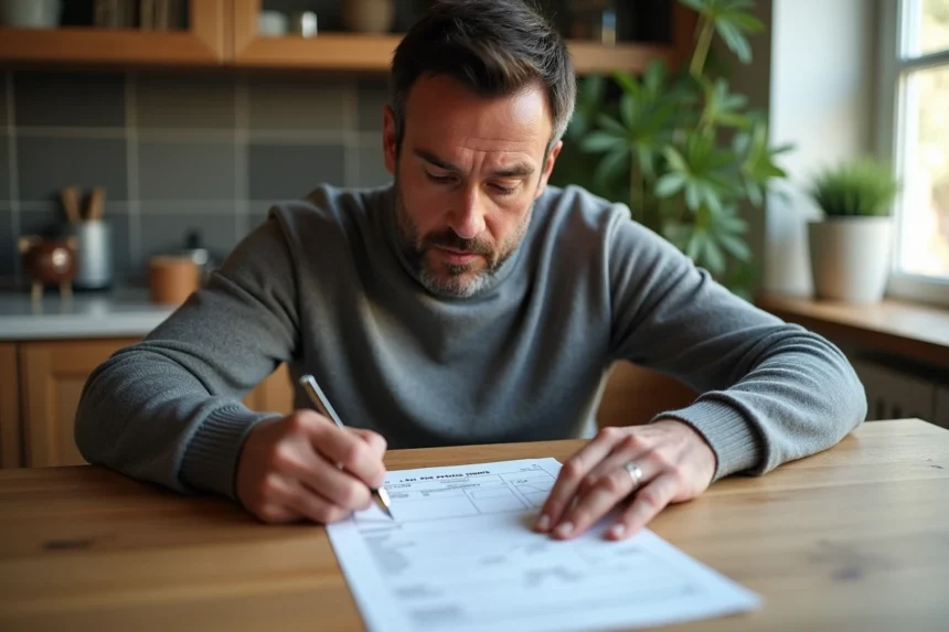 Homme d'âge moyen remplissant un document de carte grise