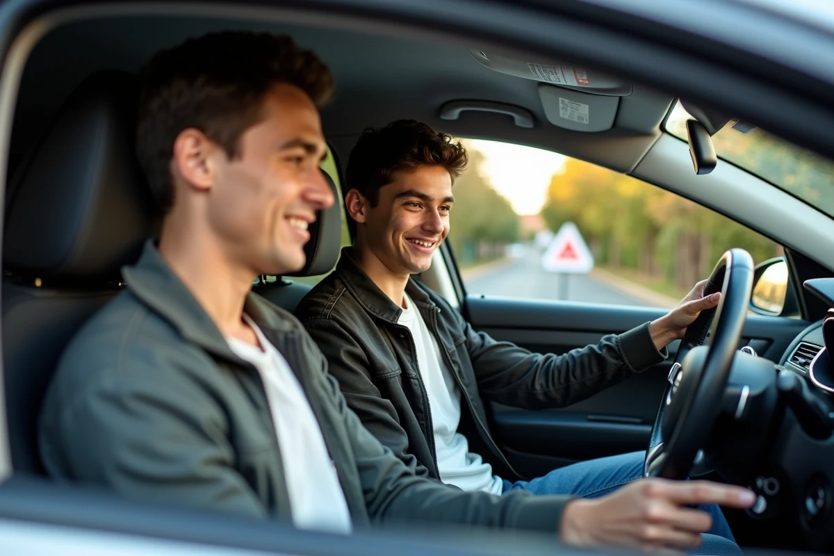 Adolescent en voiture avec son instructeur lors d