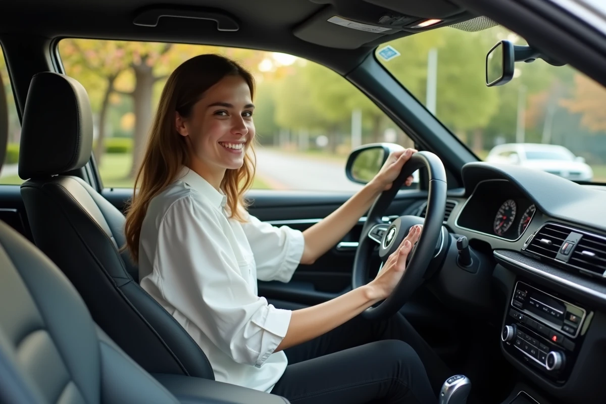 Jeune femme souriante dans la voiture 2026 tii au volant