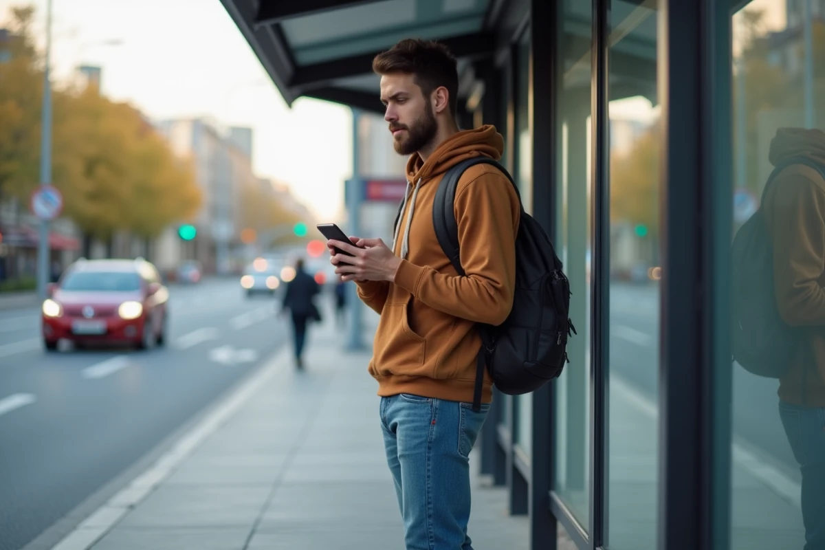 Jeune homme regardant son smartphone à l