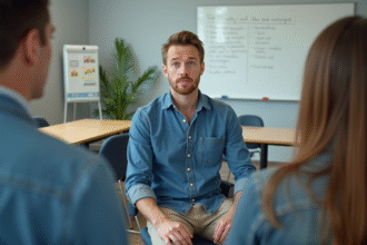 Jeune homme écoute attentivement en formation