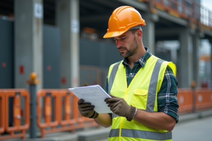 Ouvrier de chantier en sécurité en extérieur