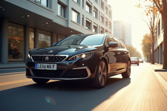 Peugeot 308 GT Line stationnee en ville en plein jour