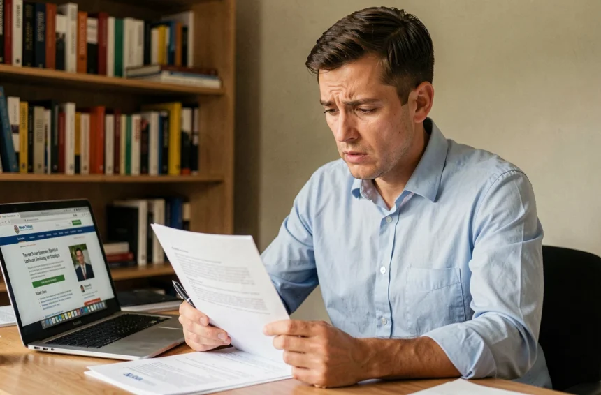 Homme consultant un document administratif pour retrouver son code NEPH après perte de dossier