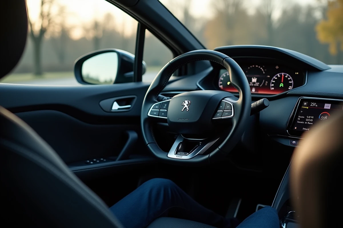 Tableau de bord du Peugeot 3008 Hybrid affichant l'autonomie électrique et le niveau de batterie sur l'écran numérique